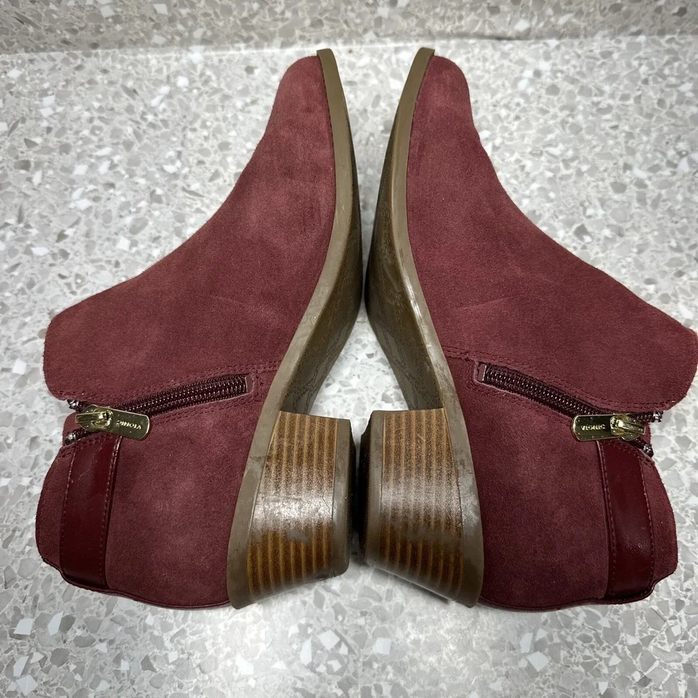 Vionic‎ Ankle Boots Womens 7 Burgundy Suede Side Zip Orthotic Comfort Booties